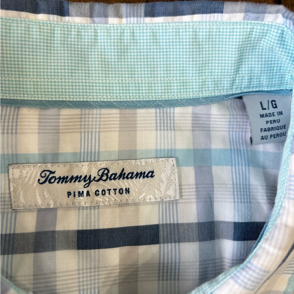 Tommy Bahama Light Blue and White Stripped Long Sleeve button down Shirt - Picture 2 of 6